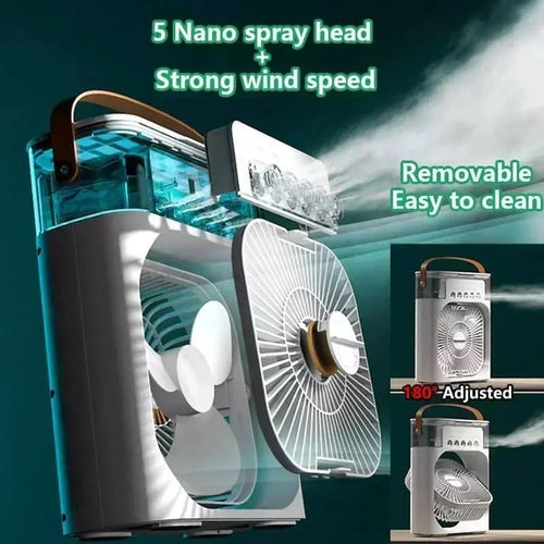 3-in-1 Mini Air Cooler Fan with LED & Humidifier