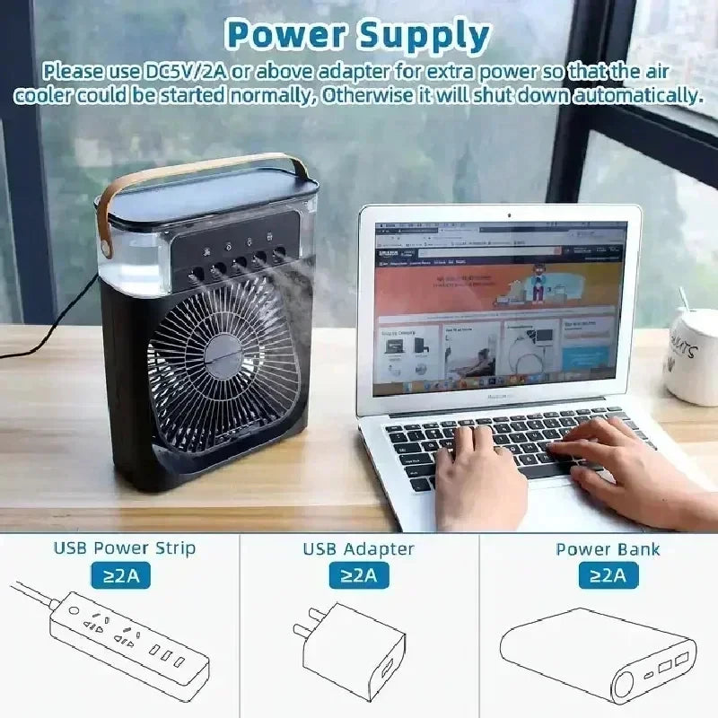 3-in-1 Mini Air Cooler Fan with LED & Humidifier